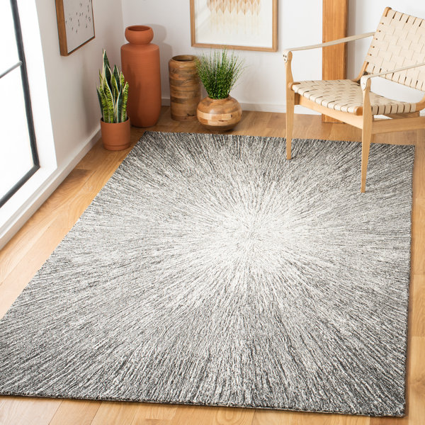 Hashtag Home Doud Abstract Handmade Tufted Wool Charcoal/Gray Area Rug
